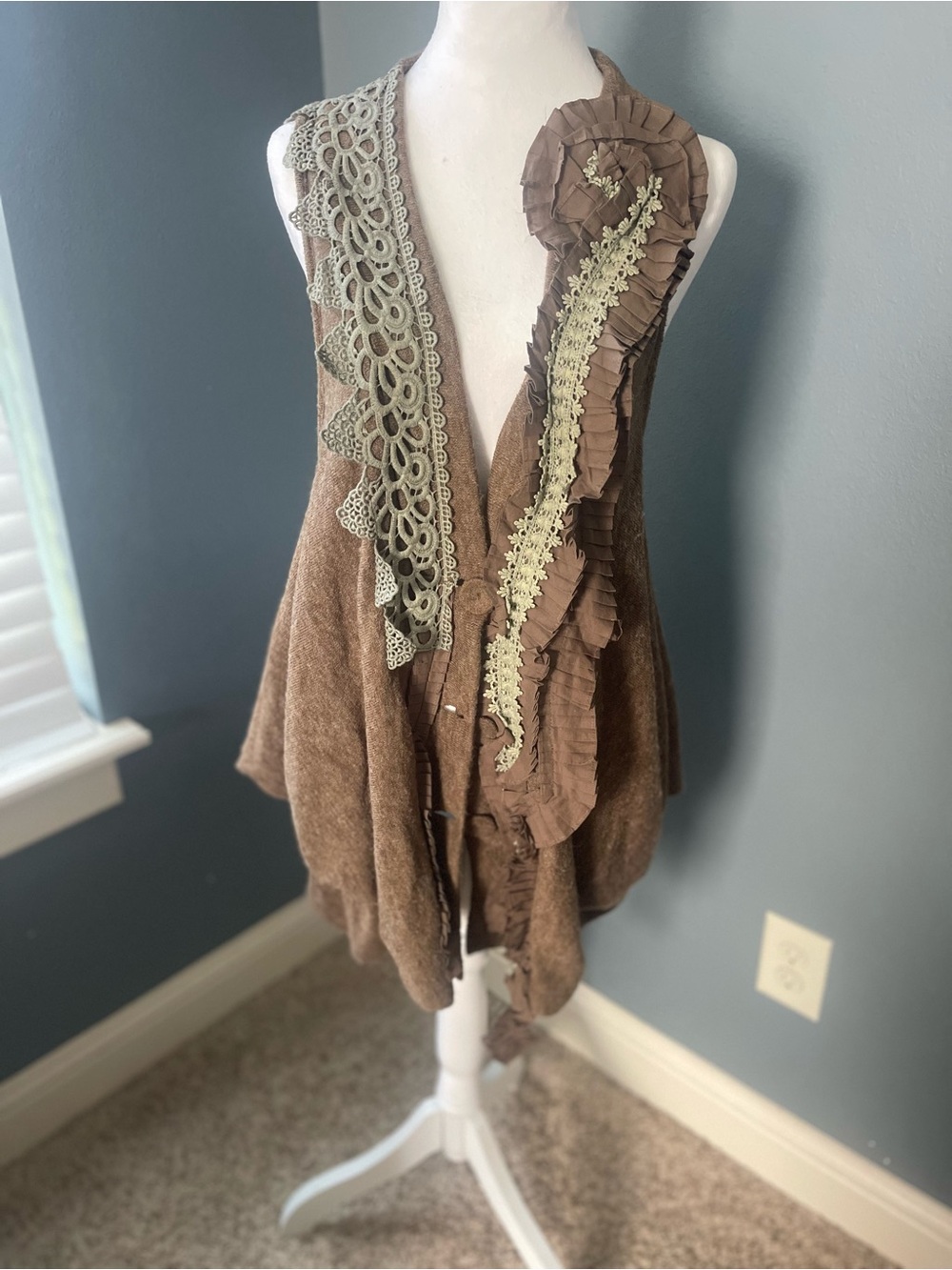 Ryu Brown Textured Knit Open Vest